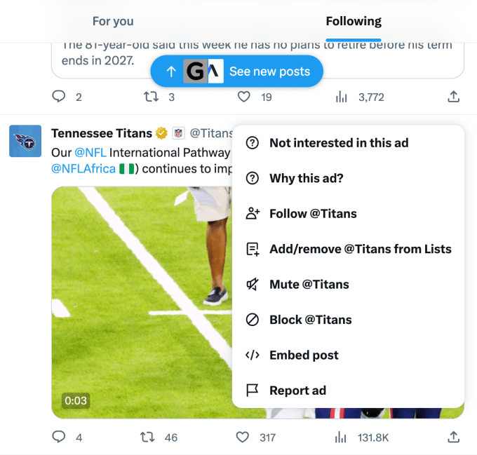 X, formerly Twitter, caught running unlabeled ads in users' Following feeds